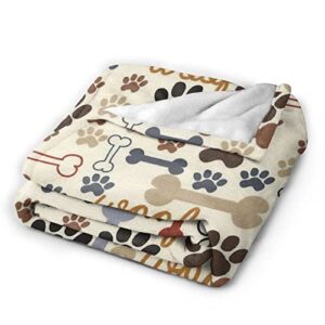 tiehrpr Dog Paw Print Bones Blanket Flannel Fleece Throw Blanket Gifts for Bed Couch Sofa Chair 50"X40"