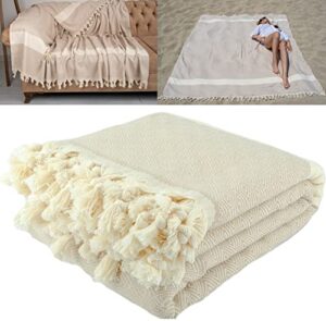 demmex 2022-90×82 inches xxxl turkish cotton multipurpose blanket, throw blanket bedspread, beach picnic blanket 3lb (beige)