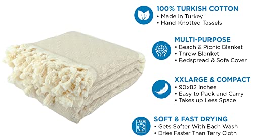 DEMMEX 2022-90x82 Inches XXXL Turkish Cotton Multipurpose Blanket, Throw Blanket Bedspread, Beach Picnic Blanket 3lb (Beige)