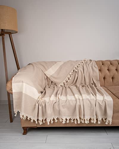 DEMMEX 2022-90x82 Inches XXXL Turkish Cotton Multipurpose Blanket, Throw Blanket Bedspread, Beach Picnic Blanket 3lb (Beige)