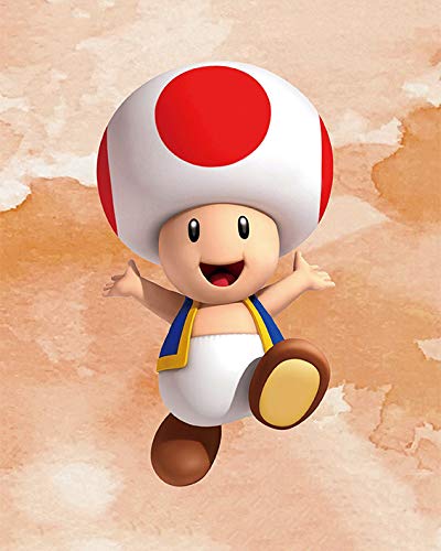 Super Mario Art Prints Toad Super Mario Prints Wall Art Game Room Decor Birthday Painting Set of 4 Pieces (8”X10”Canvas Picture), Bathroom Room Painting, Frameless