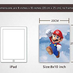 Super Mario Art Prints Toad Super Mario Prints Wall Art Game Room Decor Birthday Painting Set of 4 Pieces (8”X10”Canvas Picture), Bathroom Room Painting, Frameless