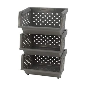 callyne gray plastic stacking organizer basket, stackable storage basket, set of 3