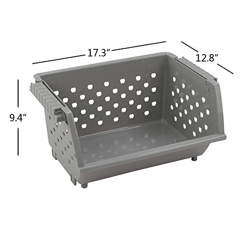 Callyne Gray Plastic Stacking Organizer Basket, Stackable Storage Basket, Set of 3