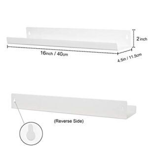 Hoanvi Metal Floating Shelves Storage for Photo Ledge Display, White Wall Mount Book Shelf Organizer for Kids, Wall Hanging Shelf Décor for Living Room, Entryway, Bathroom, Bedroom. (Set of 2)