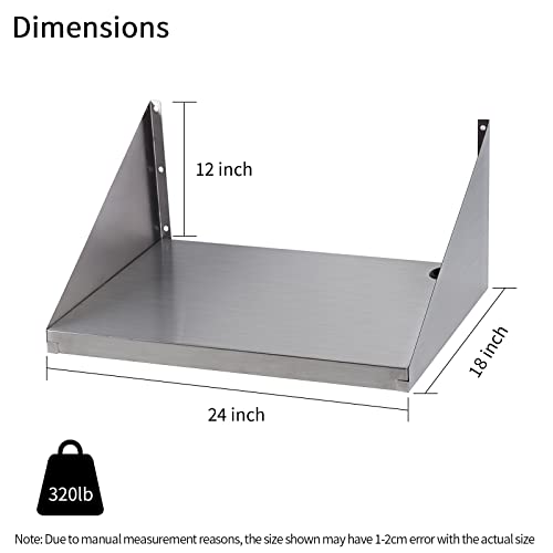 SWOTCATER Stainless Steel Microwave Shelf, Metal Appliance Wall Mount Floating Shelving, 18"x24" Stainless Steel Microwave Rack for Commercial Restaurant and Kitchen