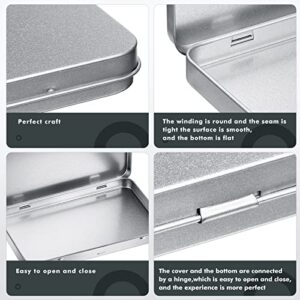 Metal Rectangular Tin Metal Hinged Lid Tin Metal Empty Box Container Silver Rectangular Storage Tin Box with Lid for Watercolor Jewelry Makeup Pill Candy Craft Organize (4 Pieces)