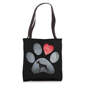 doberman pinscher dog paws dogs lover red heart pet gift tote bag