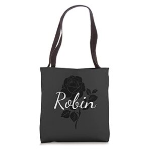 robin – custom black rose gray floral personalized tote bag