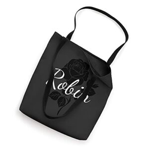 Robin - Custom Black Rose Gray Floral Personalized Tote Bag