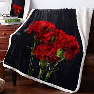 Futuregrace Fleece Blanket Fuzzy Soft Bed Blankets, Carnation Red Flower Pattern Throw Blankets Washable Blanket for Home Hotel and Travel, 39x49in