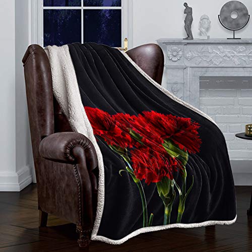 Futuregrace Fleece Blanket Fuzzy Soft Bed Blankets, Carnation Red Flower Pattern Throw Blankets Washable Blanket for Home Hotel and Travel, 39x49in