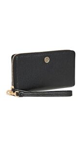 tory burch women’s robinson zip continental wallet, black, one size