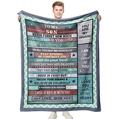 Ivivis to My Son Blanket from Mom, Gifts for Son Throw Blankets for Bed Couch Sofa, Super Soft Lightweight Flannel Fleece Blankets with Positive Encourage for Son Birthday Valentines Day Gift 40"x50"