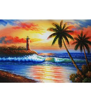 5d diamond gem art dotz painting by numbers diy kits for adults kids beach palm tree lighthouse sunset canvas bedroom living room home office modern wall art decor