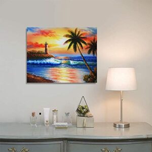 5D Diamond Gem Art Dotz Painting by Numbers DIY Kits for Adults Kids Beach Palm Tree Lighthouse Sunset Canvas Bedroom Living Room Home Office Modern Wall Art Decor