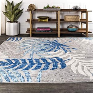 JONATHAN Y AMC100A-8 Tropics Palm Leaves Indoor Outdoor Area-Rug Bohemian Floral Easy-Cleaning High Traffic Bedroom Kitchen Backyard Patio Porch Non Shedding, 8 X 10, Gray/Blue