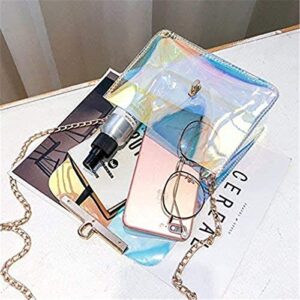 Limmuchi Holographic Shiny Clear Purse Messenger Bag Chain Crossbody Shoulder Bag for Women and Girls (Clear Bag)