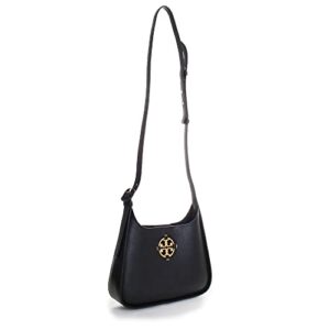 Tory Burch Womens Miller Pebbled Leather Shoulder Handbag Black Medium