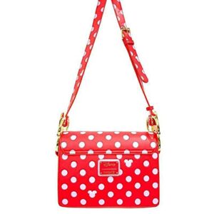 Loungefly Disney Minnie Mouse Pink Polka Dot Bow Strap Crossbody Purse Handbag