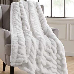 Tahari Home | Isla Bedding Collection | Modern Luxurious Designer Premium Plush Throw Blanket, Ultra Soft Cozy Rouched Texture, 50"x 70", White