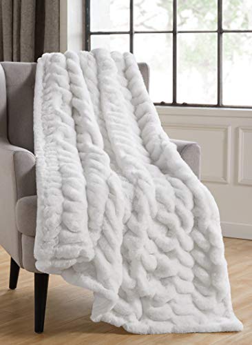 Tahari Home | Isla Bedding Collection | Modern Luxurious Designer Premium Plush Throw Blanket, Ultra Soft Cozy Rouched Texture, 50"x 70", White