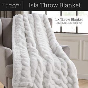 Tahari Home | Isla Bedding Collection | Modern Luxurious Designer Premium Plush Throw Blanket, Ultra Soft Cozy Rouched Texture, 50"x 70", White