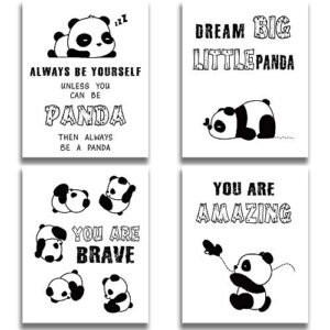 suuura-oo.inspirational panda wall art prints, unframed adorable panda motivational words wall art, set of 4（8’’x10’’）dream big little panda print for nursery and kids room decor (black white)