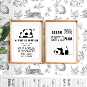 SUUURA-OO.Inspirational Panda Wall Art Prints, Unframed Adorable Panda Motivational Words Wall Art, Set of 4（8’’x10’’）Dream Big Little Panda Print for Nursery and Kids Room Decor (Black White)