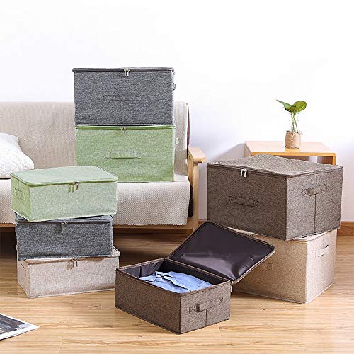 ANMINY Storage Bins with Zipper Lid Storage Boxes with Handles PP Plastic Board Foldable Lidded Cotton Linen Fabric Home Cube Basket Closet Clothes Toys Organizer Container - Coffee, Extra Large Size