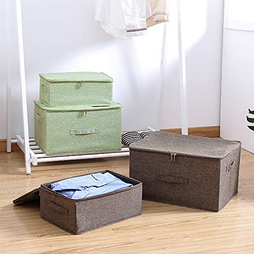 ANMINY Storage Bins with Zipper Lid Storage Boxes with Handles PP Plastic Board Foldable Lidded Cotton Linen Fabric Home Cube Basket Closet Clothes Toys Organizer Container - Coffee, Extra Large Size