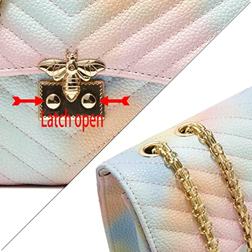 Small Quilted Purse Crossbody Bag for Womens Gold With Chain Strap Fashion Female Teen Girl G (Rainbow)