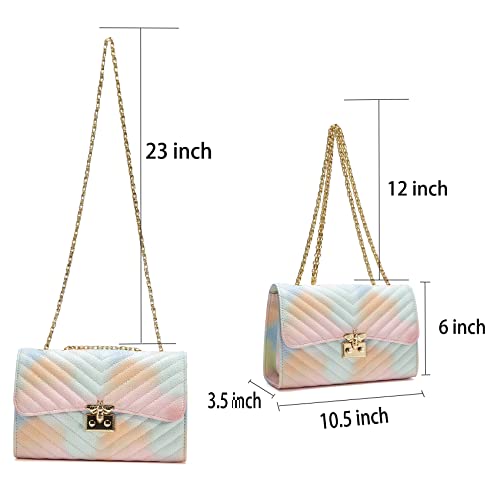 Small Quilted Purse Crossbody Bag for Womens Gold With Chain Strap Fashion Female Teen Girl G (Rainbow)