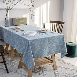 jsfly waterproof cotton linen tablecloths rectangle dining table cloth, wipe clean indoor & outdoor table cover for buffet party and banquets, wrinkle resistant（54″x70″） dirty blue