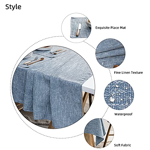 JSFLY Waterproof Cotton Linen Tablecloths Rectangle Dining Table Cloth, Wipe Clean Indoor & Outdoor Table Cover for Buffet Party and Banquets, Wrinkle Resistant（54"x70"） Dirty Blue