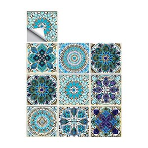 25 pcs mandala style tile sticker, 4×4 inch(10x10cm) traditional diy murals, tile waterproof oil proof removable decals for bathroom & kitchen backsplash oil proof wall stickers (mtl-01)