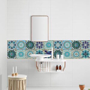 25 PCS Mandala Style Tile Sticker, 4x4 Inch(10x10cm) Traditional DIY Murals, Tile Waterproof Oil Proof Removable Decals for Bathroom & Kitchen Backsplash Oil Proof Wall Stickers (MTL-01)