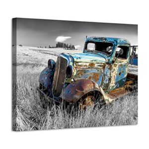 artistic path rusty car canvas wall art: old truck pictures paintings print on canvas artwork for bedroom (16″ w x 12″ h,multi-sized)
