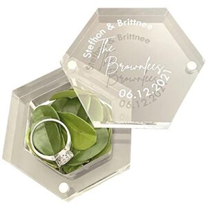 golden rain custom acrylic ring box clear hexagon ring box wedding ring bearer box engagement proposal ring storage gift (transparent)