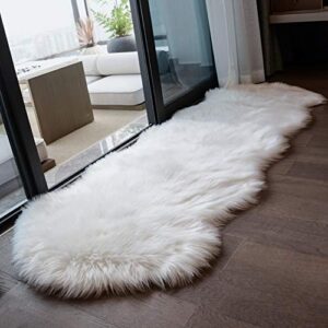 coumore ultra soft faux sheepskin fur rug white fluffy area rugs chair couch cover fuzzy rug for bedroom bedside floor sofa living room, 2×6 feet white