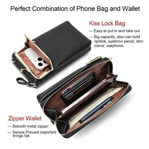 Small Crossbody Phone Bag for Women Cell Phone Purse Wallet Kiss Lock Cute Shoulder Bag with Credit Card Slots (black-1)