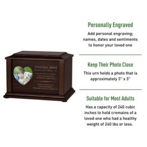 Perfect Memorials Custom Engraved Large Adoration Photo Cremation Urn (240 Cu/in) - Personalized Urn for Human Ashes/Heart, Rectangle, or Oval Picture Frame/Special Tribute for Your Loved One