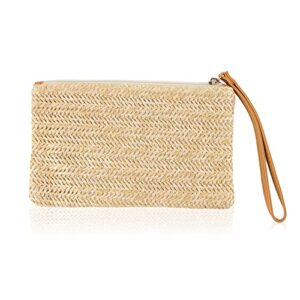 auear, women’s hand wrist type straw clutch bag bohemian summer beach sea handbag purse zipper wristlet