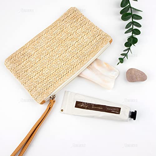 AUEAR, Women's Hand Wrist Type Straw Clutch Bag Bohemian Summer Beach Sea Handbag Purse Zipper Wristlet