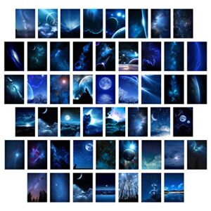 hzsyf blue photo wall collage kit – galaxy stars wall art space posters pictures aesthetic room decor for boys girls bedroom dorm nature nebula starry night universe artwork 50 set 4x6inch unframed