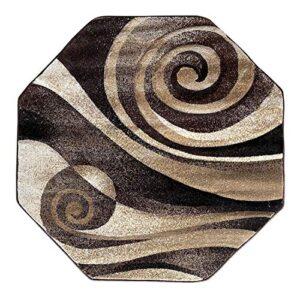 nikos sculpture modern octagon area rug chocolate brown black & beige sculpture design 258 (5 feet 6 inch x 5 feet 6 inch )