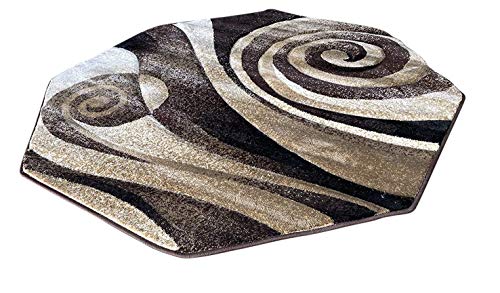 Nikos Sculpture Modern Octagon Area Rug Chocolate Brown Black & Beige Sculpture Design 258 (5 Feet 6 Inch X 5 Feet 6 Inch )