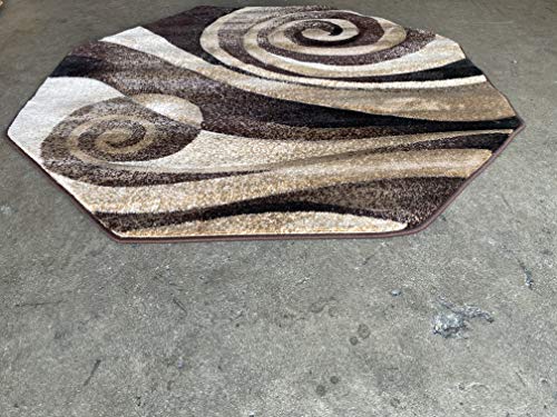 Nikos Sculpture Modern Octagon Area Rug Chocolate Brown Black & Beige Sculpture Design 258 (5 Feet 6 Inch X 5 Feet 6 Inch )