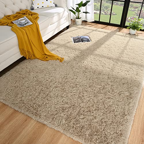 Fosirug Soft Fluffy Shag Area Rugs for Bedroom Carpet, Camel Shaggy Rug for Kids Girls Boys Room, Plush Fuzzy Rugs for Living Room Nursery Home Decor Floor Rug, Modern Bedside Rug, 4x6 Feet