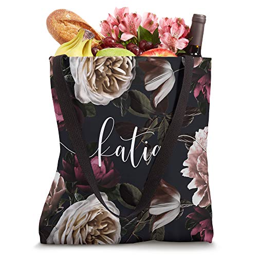 Katia - Elegant Floral Rose & Peony Personalized Name Tote Bag
